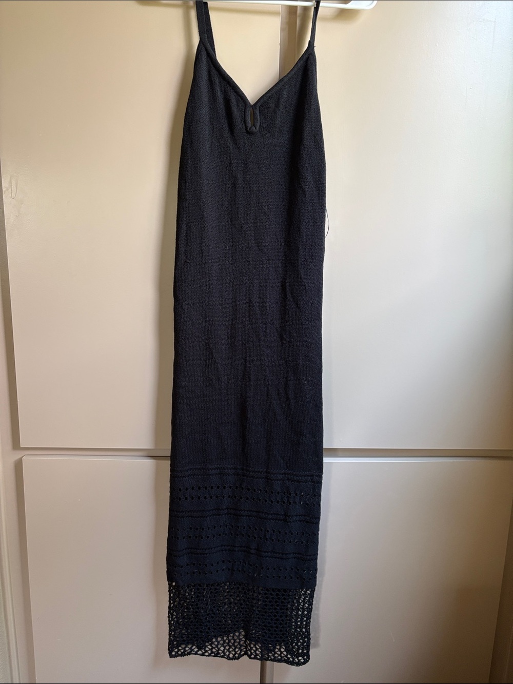 Z Supply Black Maxi Slip Dress with Crochet Hem